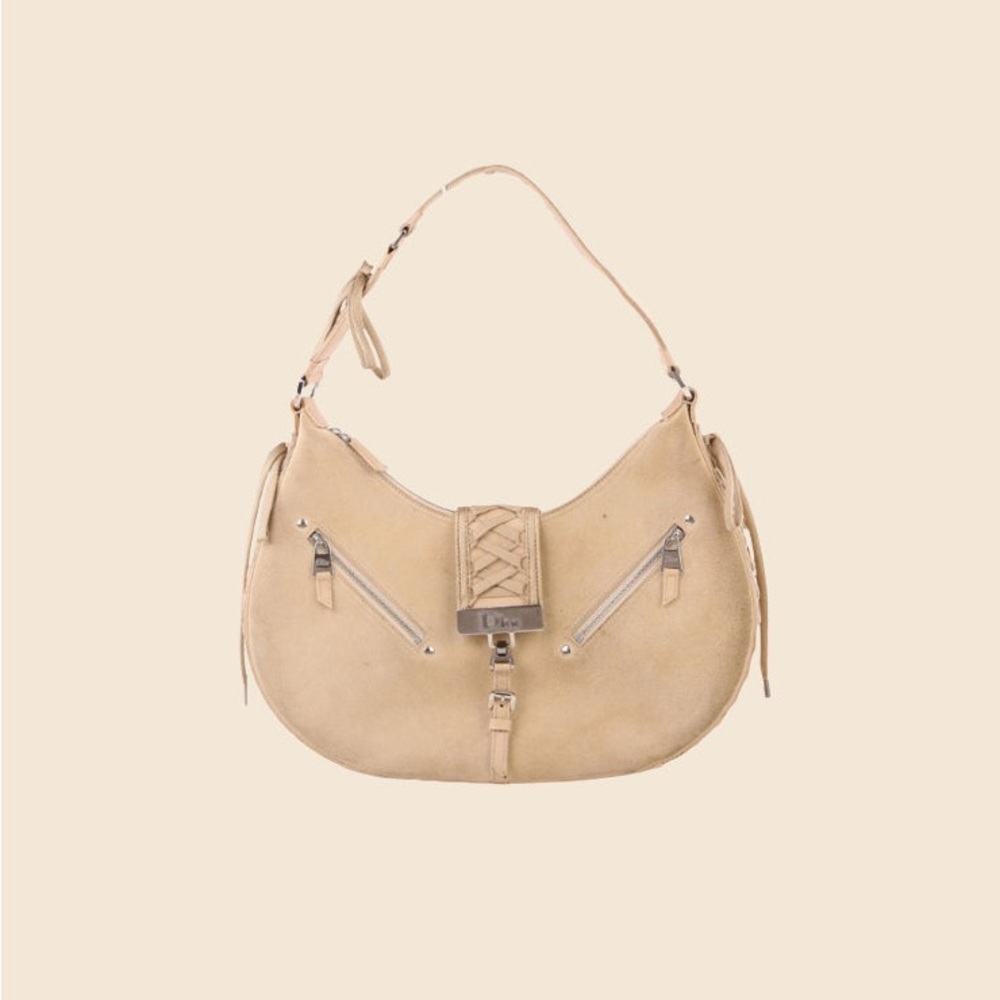 Vintage authentic Christian Dior Suede 'Admit It' Lace Up shoulder bag.